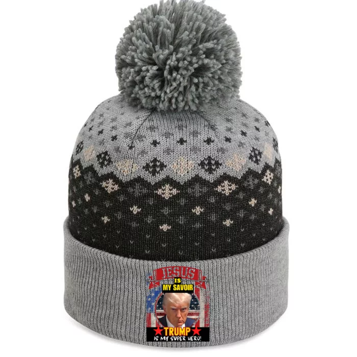 Trump Indicted Funny Mugshot Graphic Design The Baniff Cuffed Pom Beanie