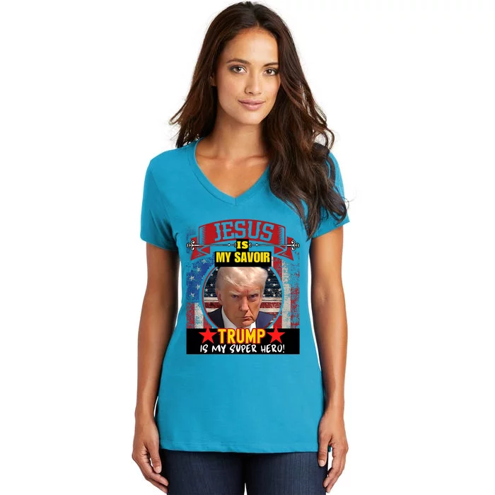 Trump Indicted Funny Mugshot Graphic Design Women's V-Neck T-Shirt