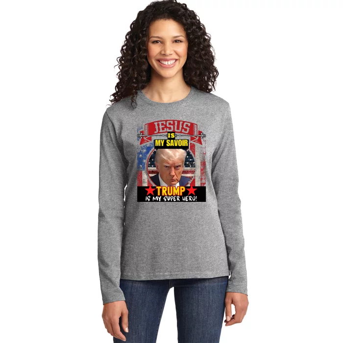 Trump Indicted Funny Mugshot Graphic Design Ladies Long Sleeve Shirt