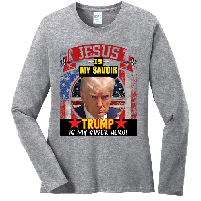 Trump Indicted Funny Mugshot Graphic Design Ladies Long Sleeve Shirt