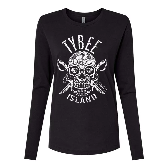 Tybee Island Florida Halloween Sugar Skull Souvenir Womens Cotton Relaxed Long Sleeve T-Shirt