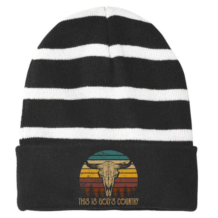 This Is GodS Music Country Bull Skulls Western Howdy Striped Beanie with Solid Band