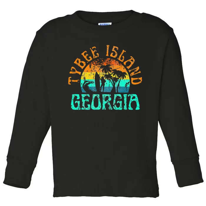 Tybee Island Georgia Surfing Beach Ocean Waves Surf Vintage Toddler Long Sleeve Shirt