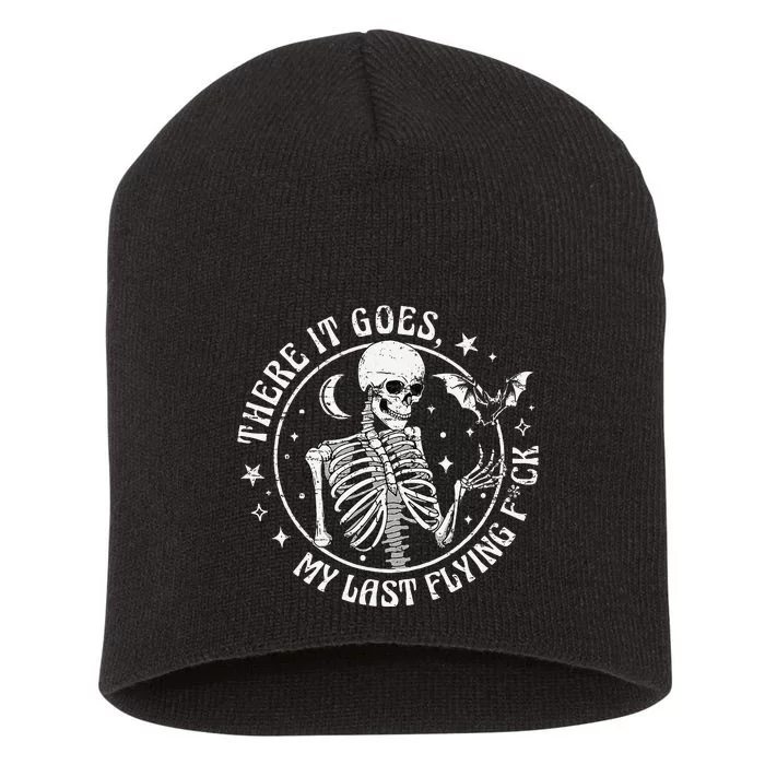 There It Goes My Last Flying F Halloween Skeleton Funny Short Acrylic Beanie