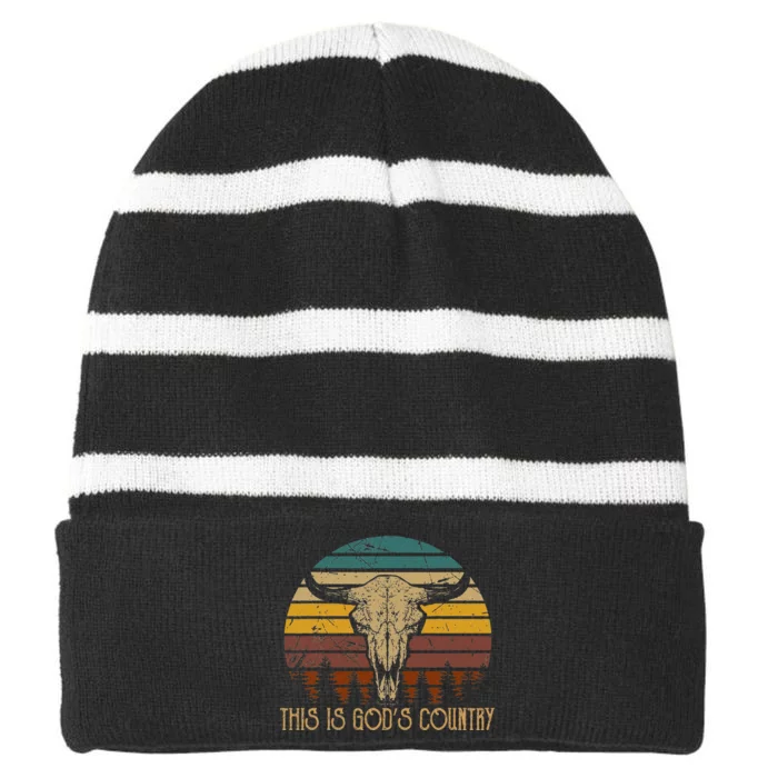 This Is Gods Music Country Outfit Bull Skulls Western Howdy Striped Beanie with Solid Band