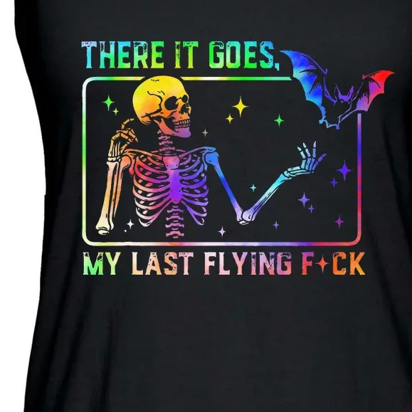 There It Goes My Last Flying Fuck Funny Skeleton Tie Dye Ladies Essential Flowy Tank