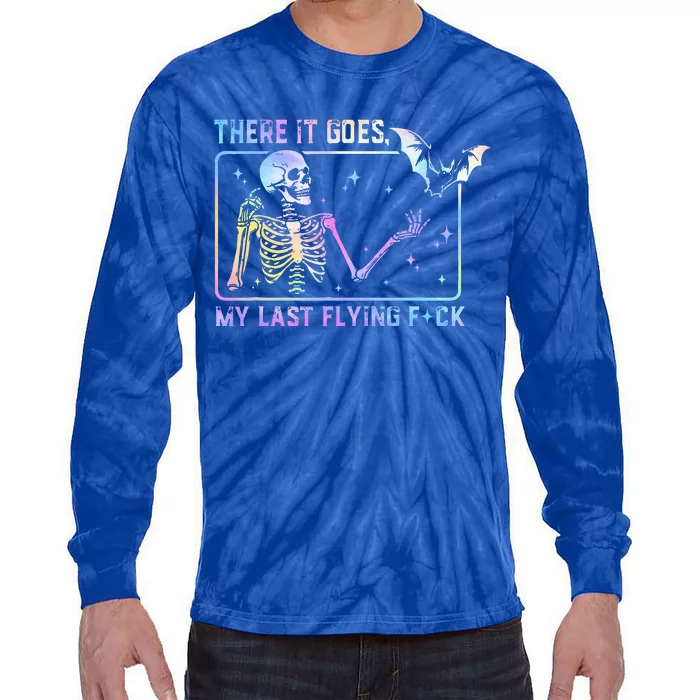 There It Goes My Last Flying Fuck Funny Skeleton Tie Dye Tie-Dye Long Sleeve Shirt