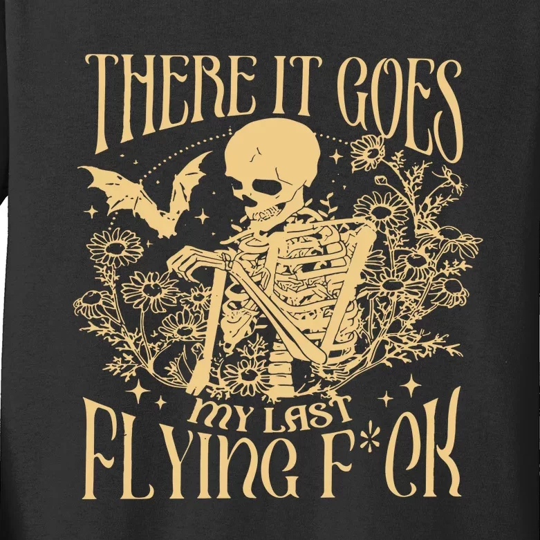 There It Goes My Last Flying Fuck Sarcastic Skeleton Kids Long Sleeve Shirt