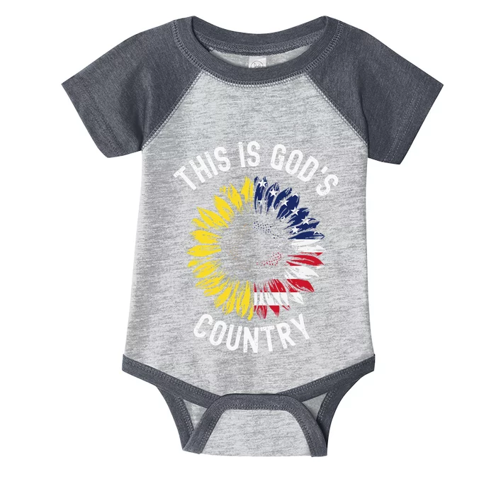 This Is God's USA Country Patriotic Christian Sunflower Flag Infant Baby Jersey Bodysuit