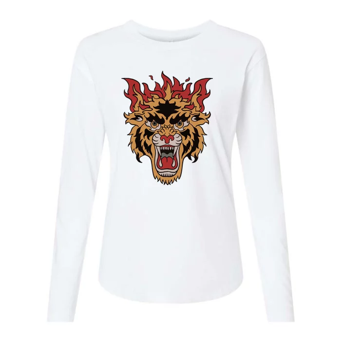 Tiger Flames Womens Cotton Relaxed Long Sleeve T-Shirt