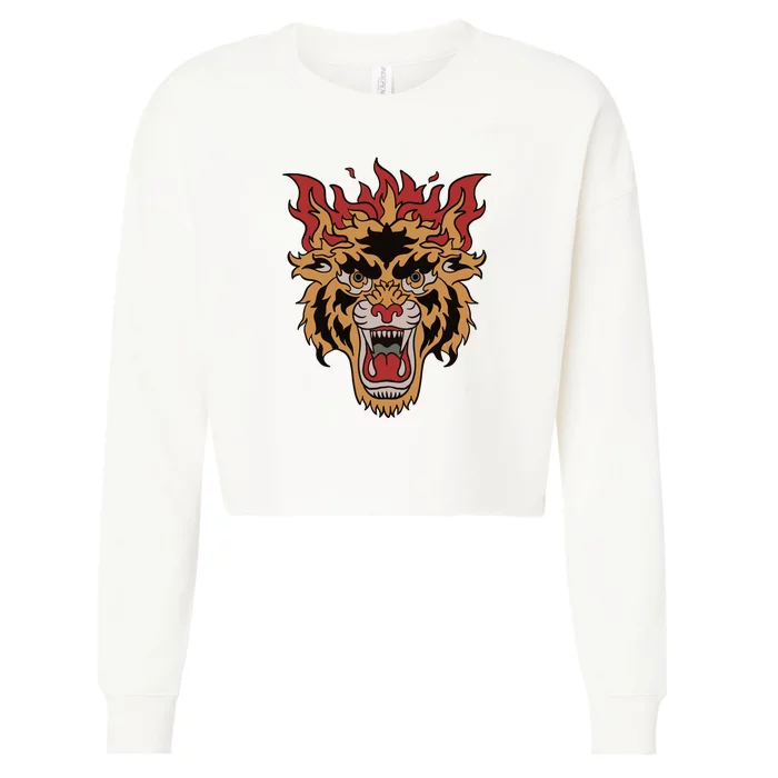 Tiger Flames Cropped Pullover Crew