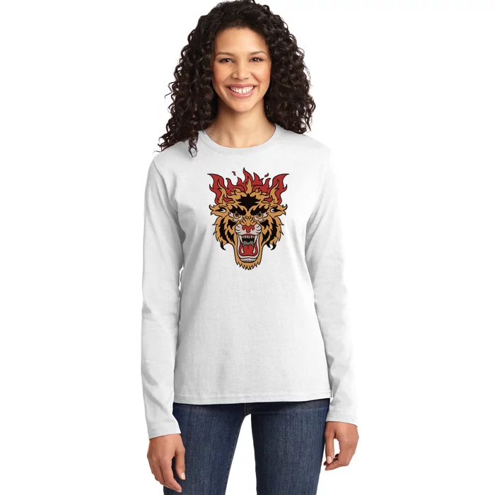 Tiger Flames Ladies Long Sleeve Shirt