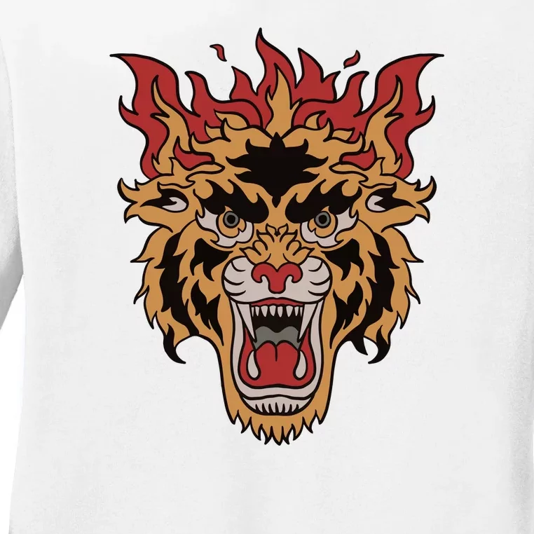 Tiger Flames Ladies Long Sleeve Shirt