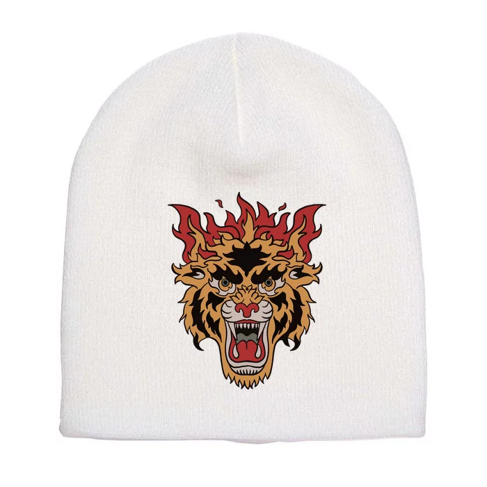 Tiger Flames Short Acrylic Beanie