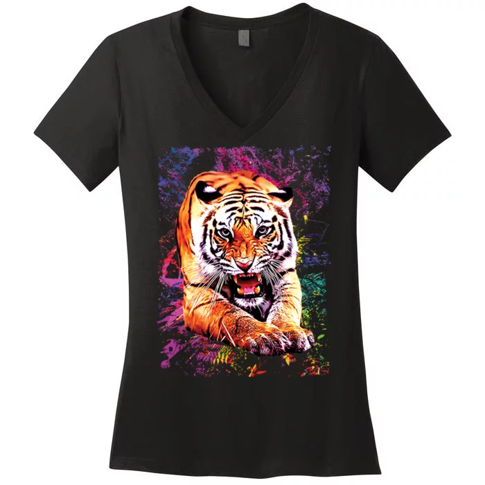 Tiger Jungle Colorful Women's V-Neck T-Shirt