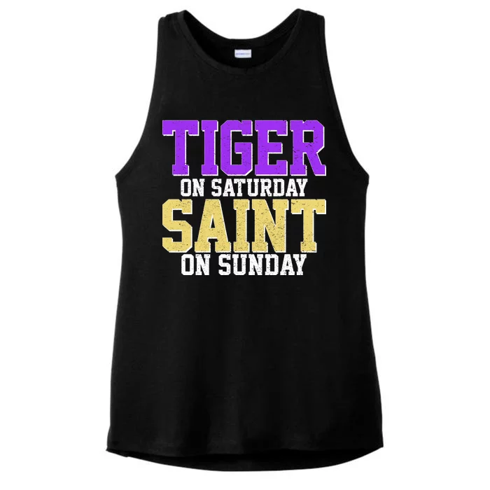 Tiger On Saturday Saint On Sunday Louisiana Football Ladies Tri-Blend Wicking Tank