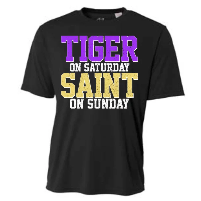 Tiger On Saturday Saint On Sunday Louisiana Football Cooling Performance Crew T-Shirt