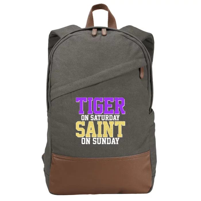 Tiger On Saturday Saint On Sunday Louisiana Football Cotton Canvas Backpack