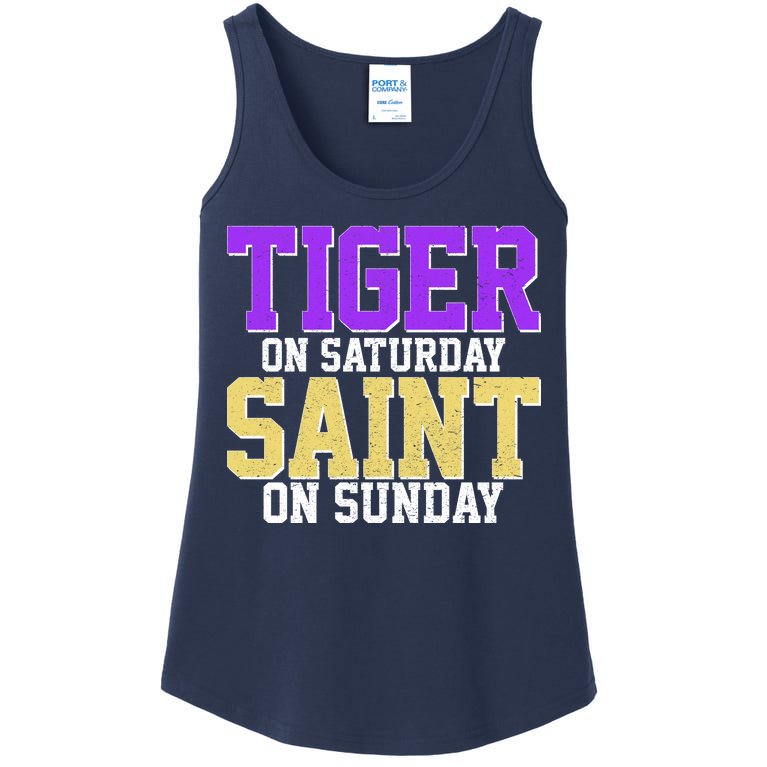 Tiger On Saturday Saint On Sunday Louisiana Football Ladies Essential Tank