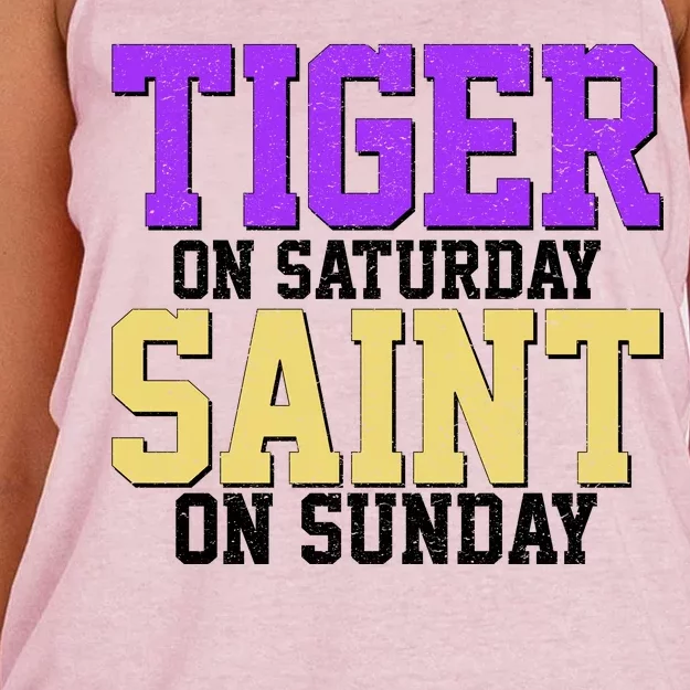 Tiger On Saturday Saint On Sunday Louisiana Football Women's Knotted Racerback Tank