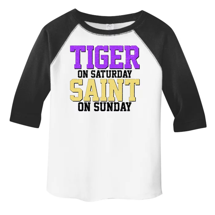 Tiger On Saturday Saint On Sunday Louisiana Football Toddler Fine Jersey T-Shirt