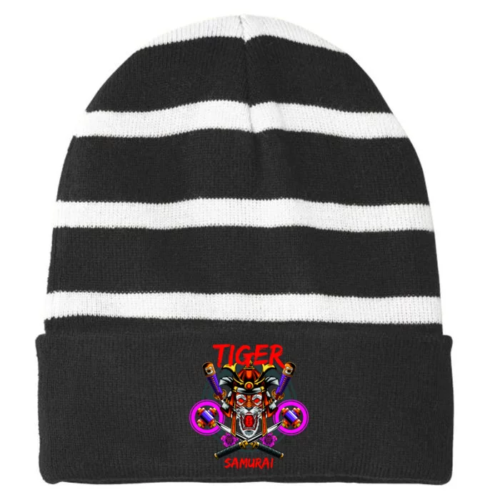 Tiger Samurai Striped Beanie with Solid Band