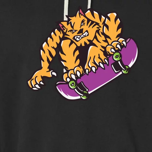 Tiger Skateboarding Cartoon Garment-Dyed Fleece Hoodie