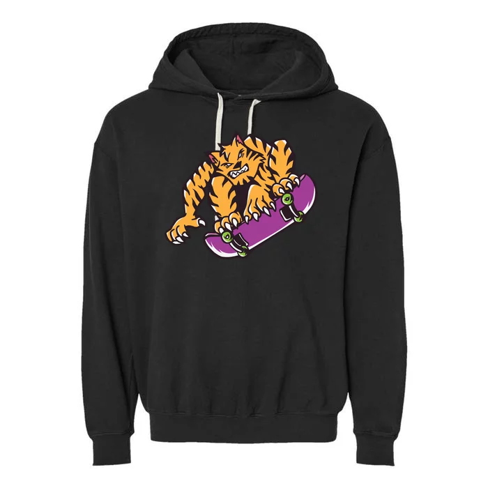 Tiger Skateboarding Cartoon Garment-Dyed Fleece Hoodie