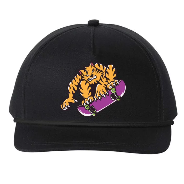 Tiger Skateboarding Cartoon Snapback Five-Panel Rope Hat