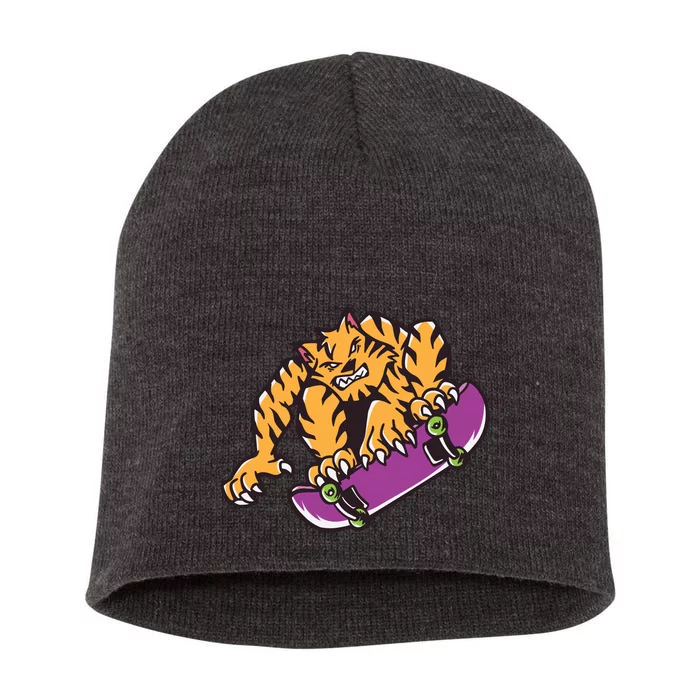 Tiger Skateboarding Cartoon Short Acrylic Beanie