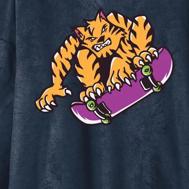 Tiger Skateboarding Cartoon Hooded Wearable Blanket