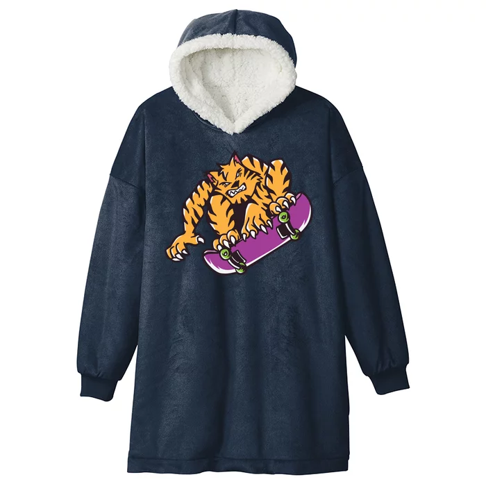 Tiger Skateboarding Cartoon Hooded Wearable Blanket