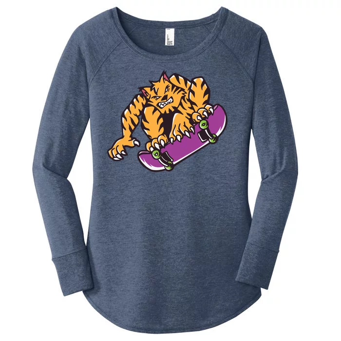 Tiger Skateboarding Cartoon Women's Perfect Tri Tunic Long Sleeve Shirt