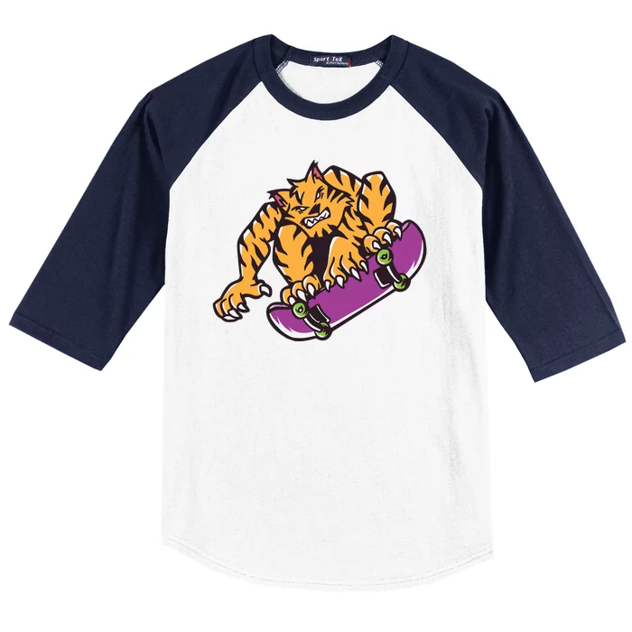 Tiger Skateboarding Cartoon Baseball Sleeve Shirt