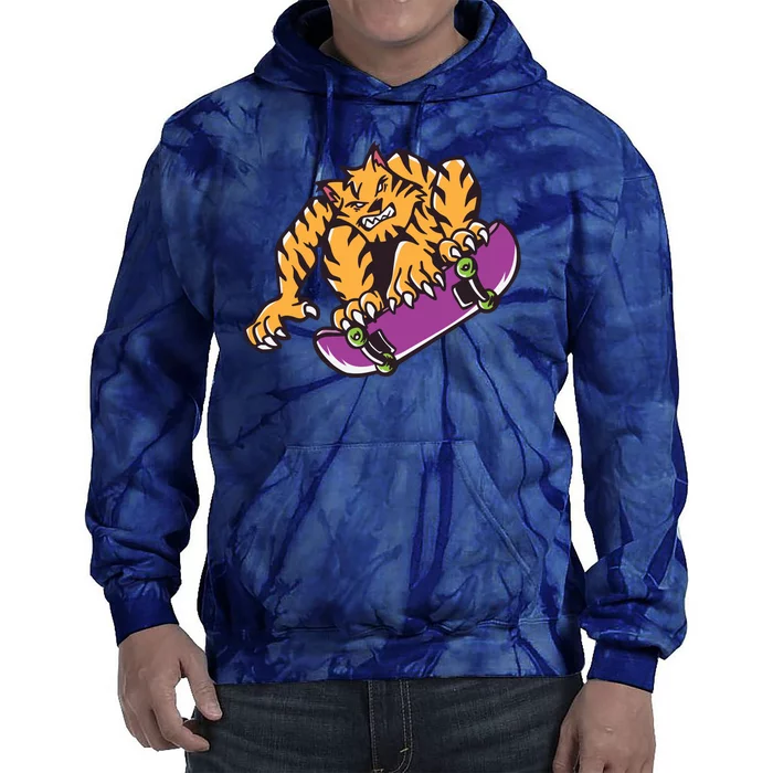 Tiger Skateboarding Cartoon Tie Dye Hoodie