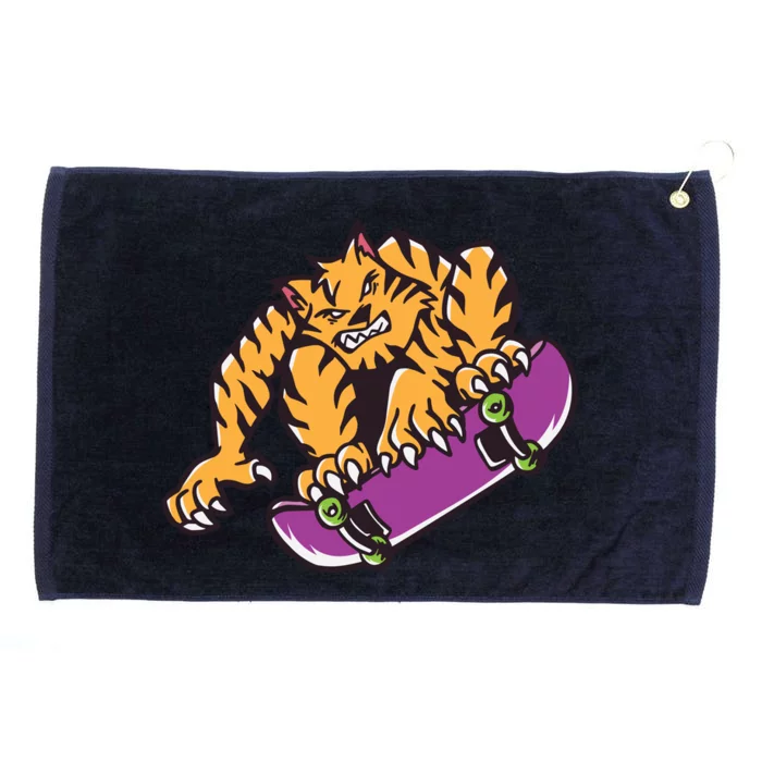 Tiger Skateboarding Cartoon Grommeted Golf Towel