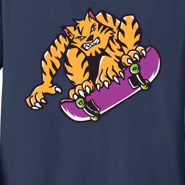 Tiger Skateboarding Cartoon Kids Long Sleeve Shirt