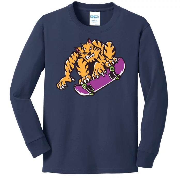 Tiger Skateboarding Cartoon Kids Long Sleeve Shirt