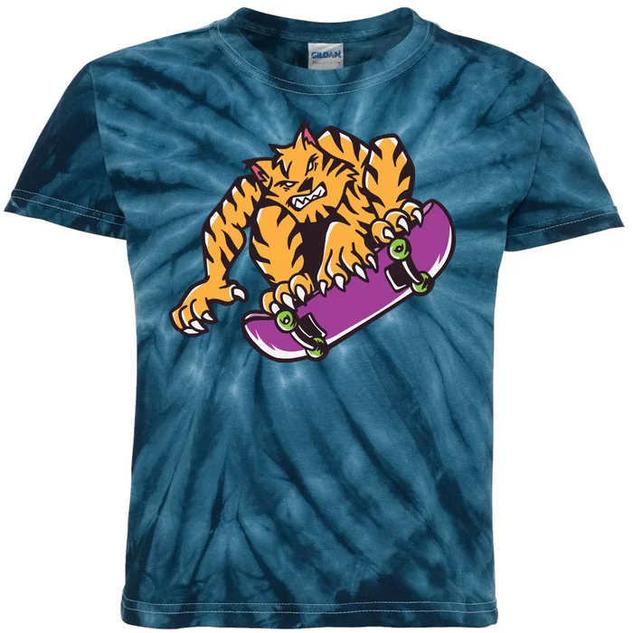 Tiger Skateboarding Cartoon Kids Tie-Dye T-Shirt