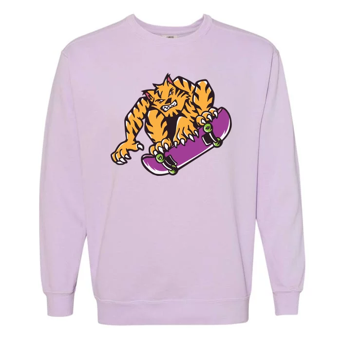 Tiger Skateboarding Cartoon Garment-Dyed Sweatshirt