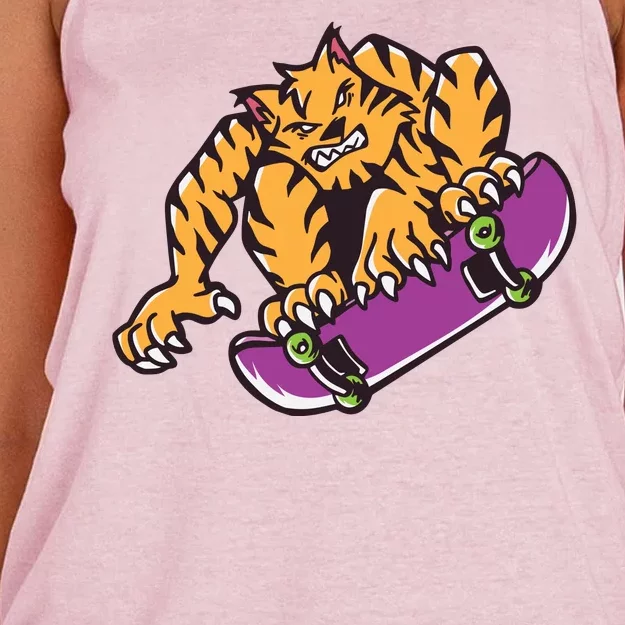 Tiger Skateboarding Cartoon Women's Knotted Racerback Tank