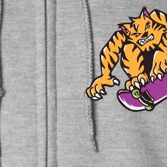 Tiger Skateboarding Cartoon Full Zip Hoodie