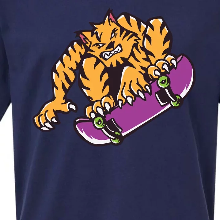 Tiger Skateboarding Cartoon Sueded Cloud Jersey T-Shirt