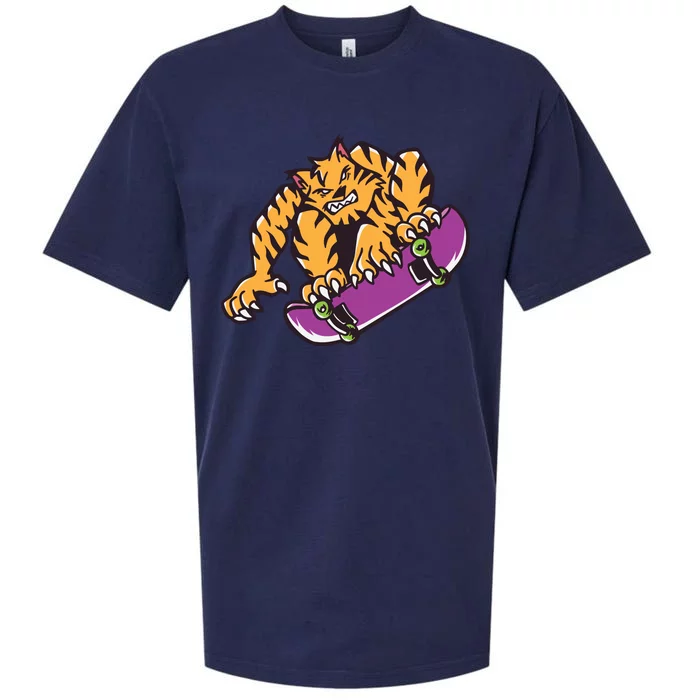 Tiger Skateboarding Cartoon Sueded Cloud Jersey T-Shirt