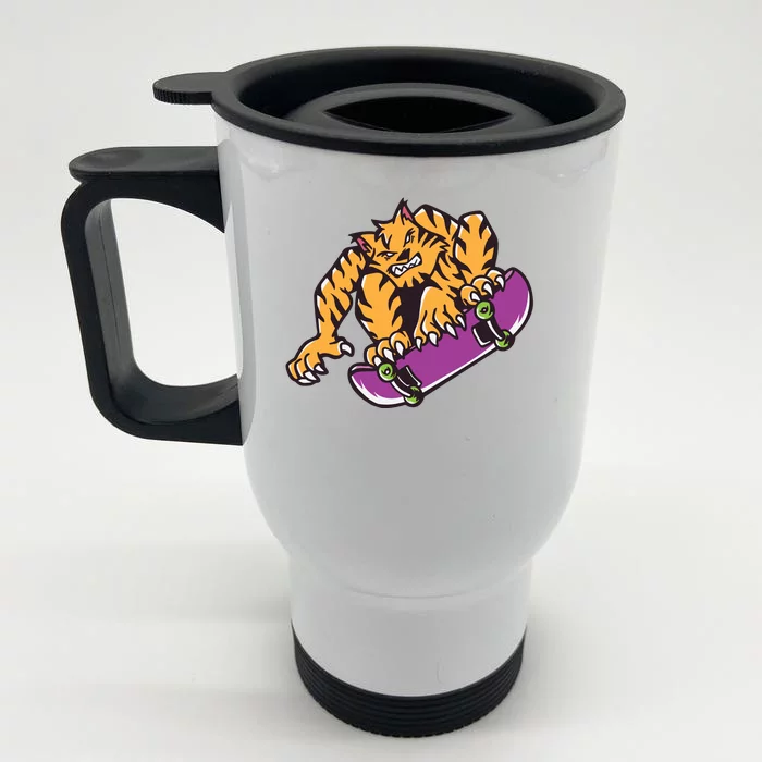 Tiger Skateboarding Cartoon Front & Back Stainless Steel Travel Mug