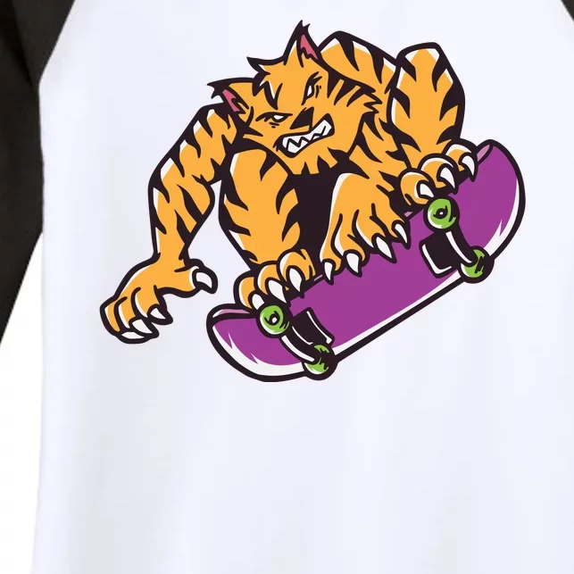 Tiger Skateboarding Cartoon Women's Tri-Blend 3/4-Sleeve Raglan Shirt