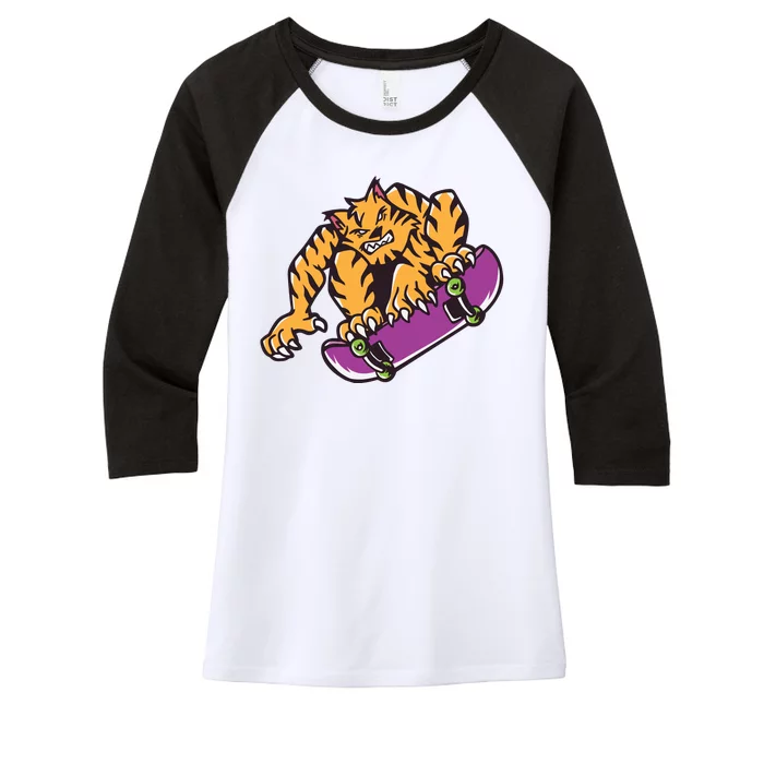 Tiger Skateboarding Cartoon Women's Tri-Blend 3/4-Sleeve Raglan Shirt