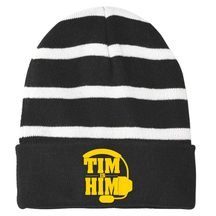 Tim Is Him Striped Beanie with Solid Band