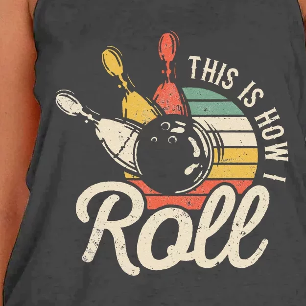 This Is How I Roll Retro Bowling Bowler Funny Gift Cap Sleeve Women's Knotted Racerback Tank