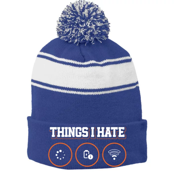 Things I Hate Programmer Funny Gift Stripe Pom Pom Beanie